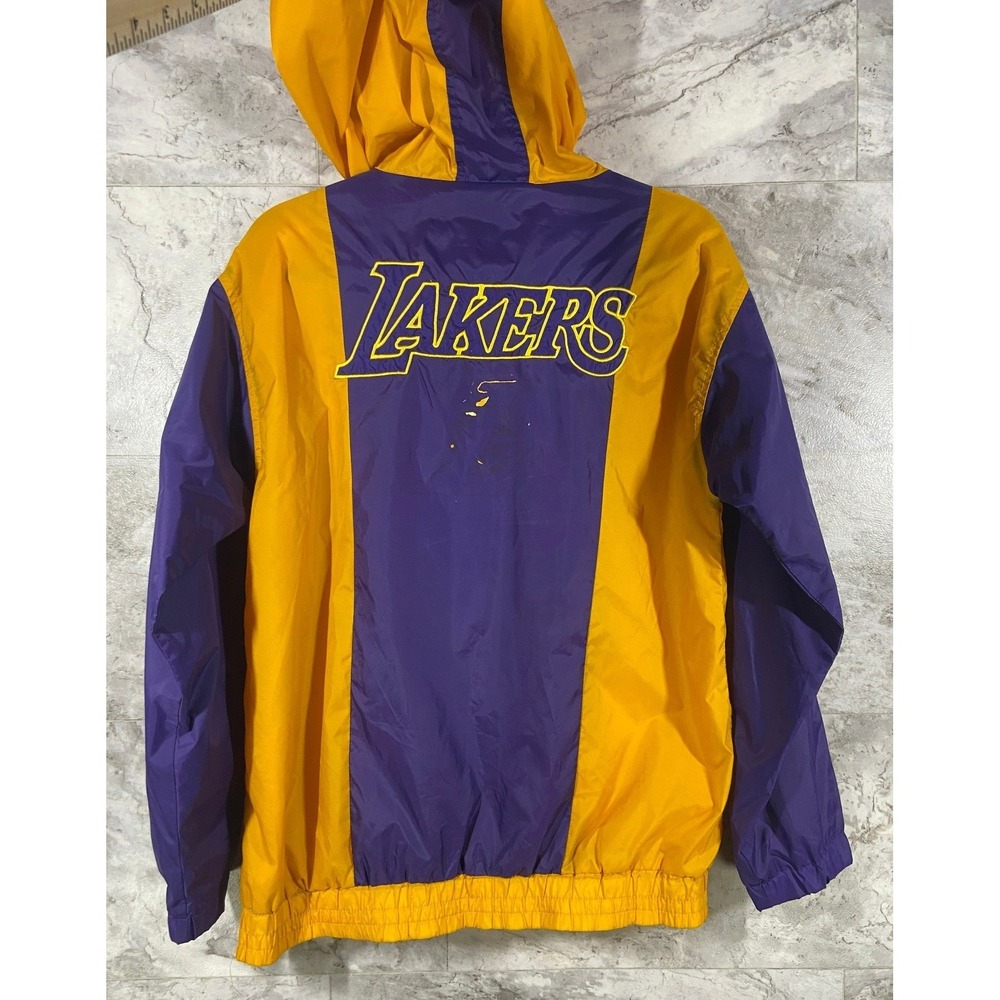NBA LA Lakers Men's Pullover Windbreaker Jacket Purple Gold Hooded 1/4 Zip Sz S